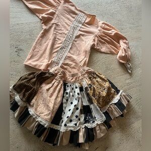 Charming persnickety Patchwork Kids skirt set with leg warmers & headband clip